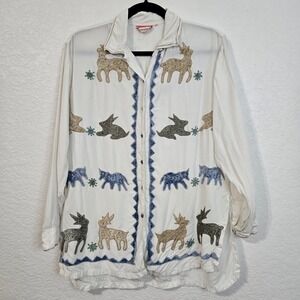 René Derhy‎ Vintage Crushed Velvet Animal Button Up Shirt Womens Small Novelty